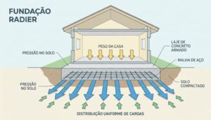 Esquema ilustrativo de fundação radier para casa