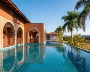 Piscina de borda infinita no restaurante Vila Campana