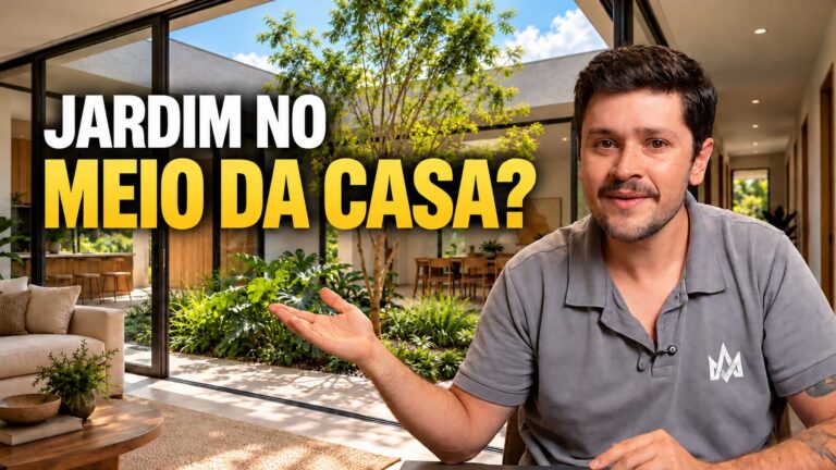 Jardim de inverno no meio da casa integrado à arquitetura residencial moderna